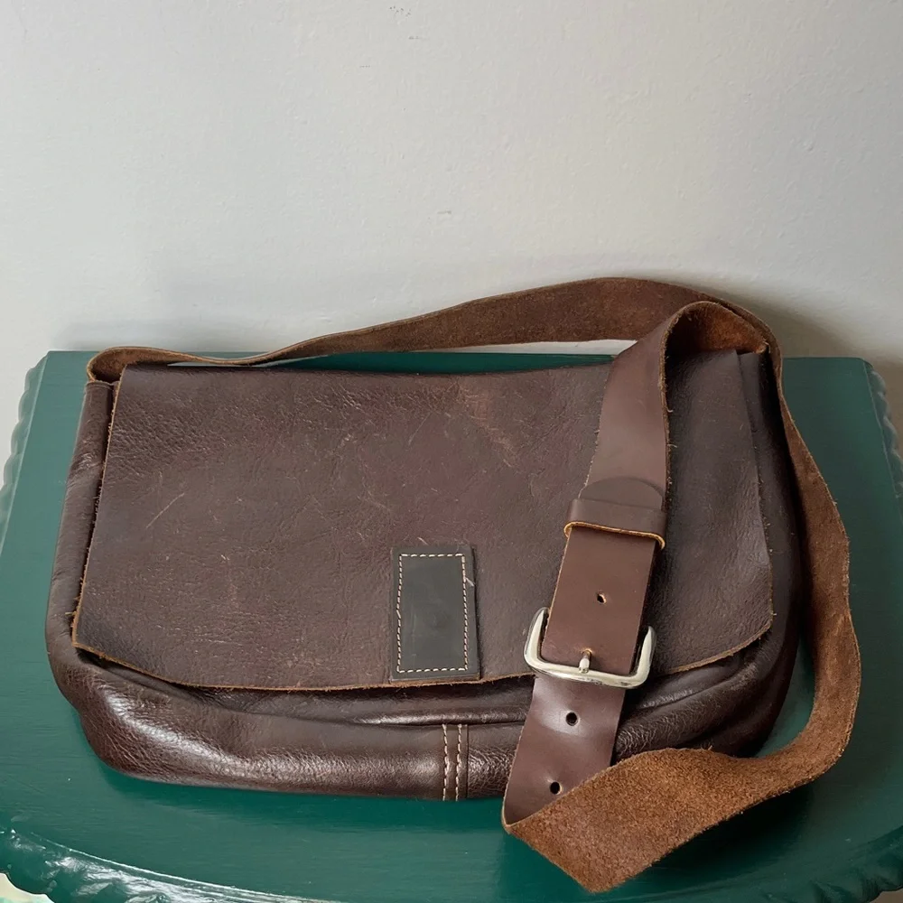 Brandolini‎ Boston MA USA Vintage Rare Brown Genuine Leather Messenger Bag